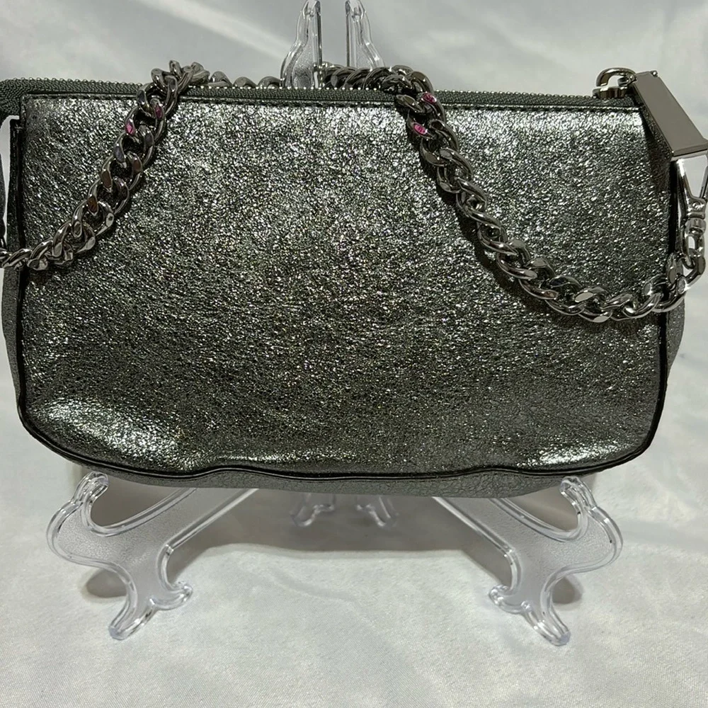 Michael Kors Mini Silver Metallic Pouchette Bag - Picture 3 of 15